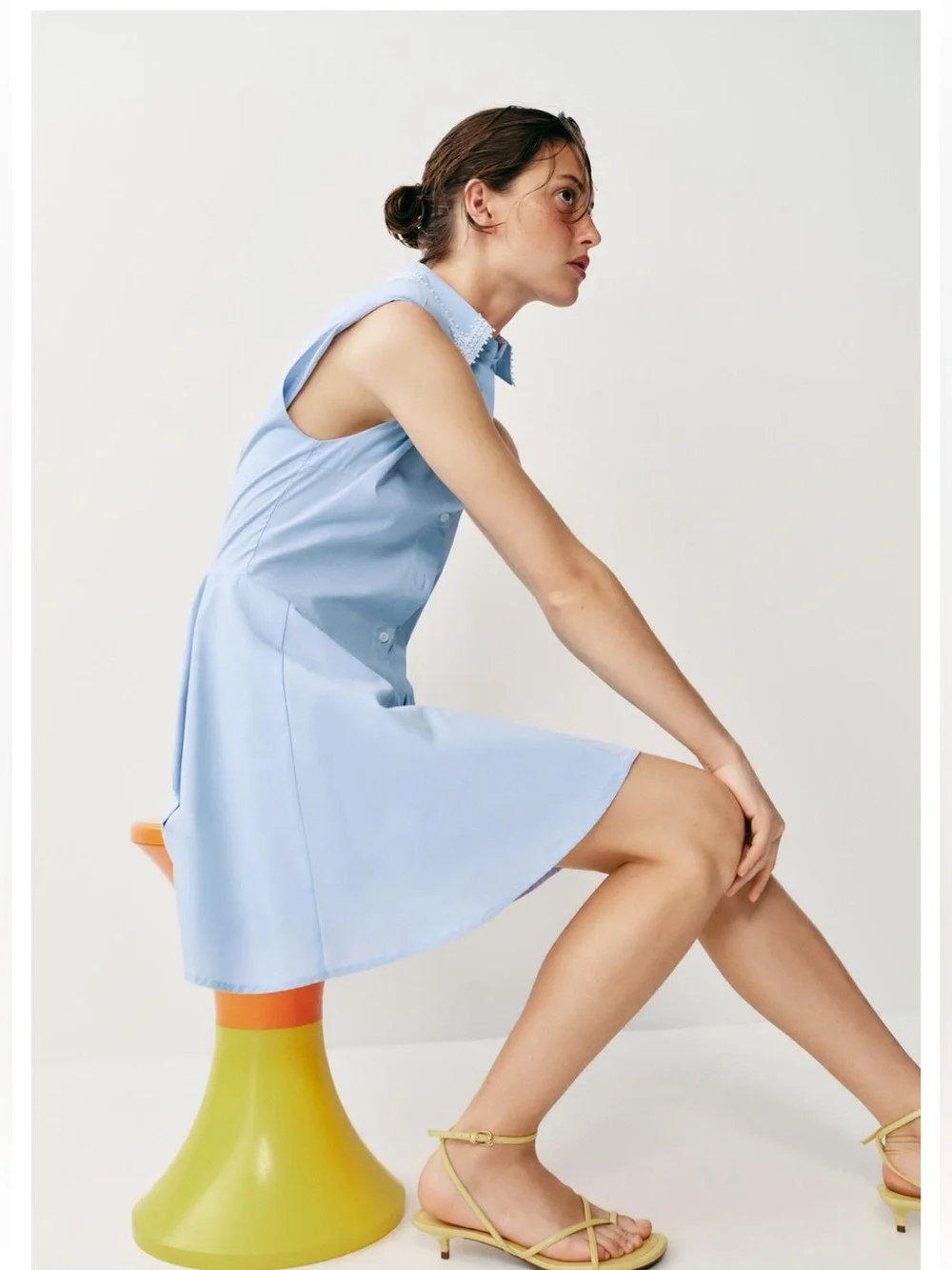 Zara Light Blue Sleeveless Shirt Mini Dress